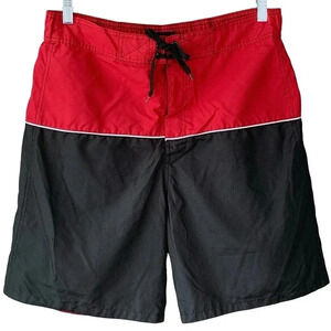 DreamWave Swim Trunks Board Shorts Size L Colorblock Black Red Brief Build In
